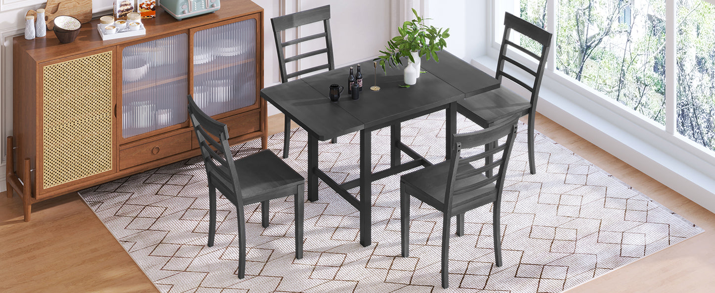 TOPMAX 5-Piece Gray Wooden Dining Set with Expandable Table
