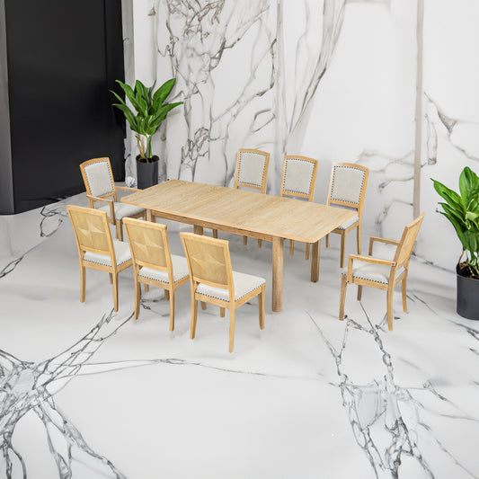 TOPMAX 9-Piece Expandable Dining Table Set – Natural Wood with Detachable Leaves