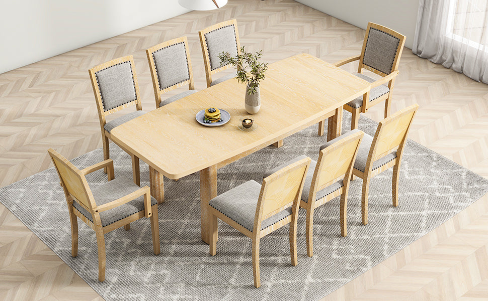 TOPMAX 9-Piece Expandable Dining Table Set – Natural Wood with Detachable Leaves