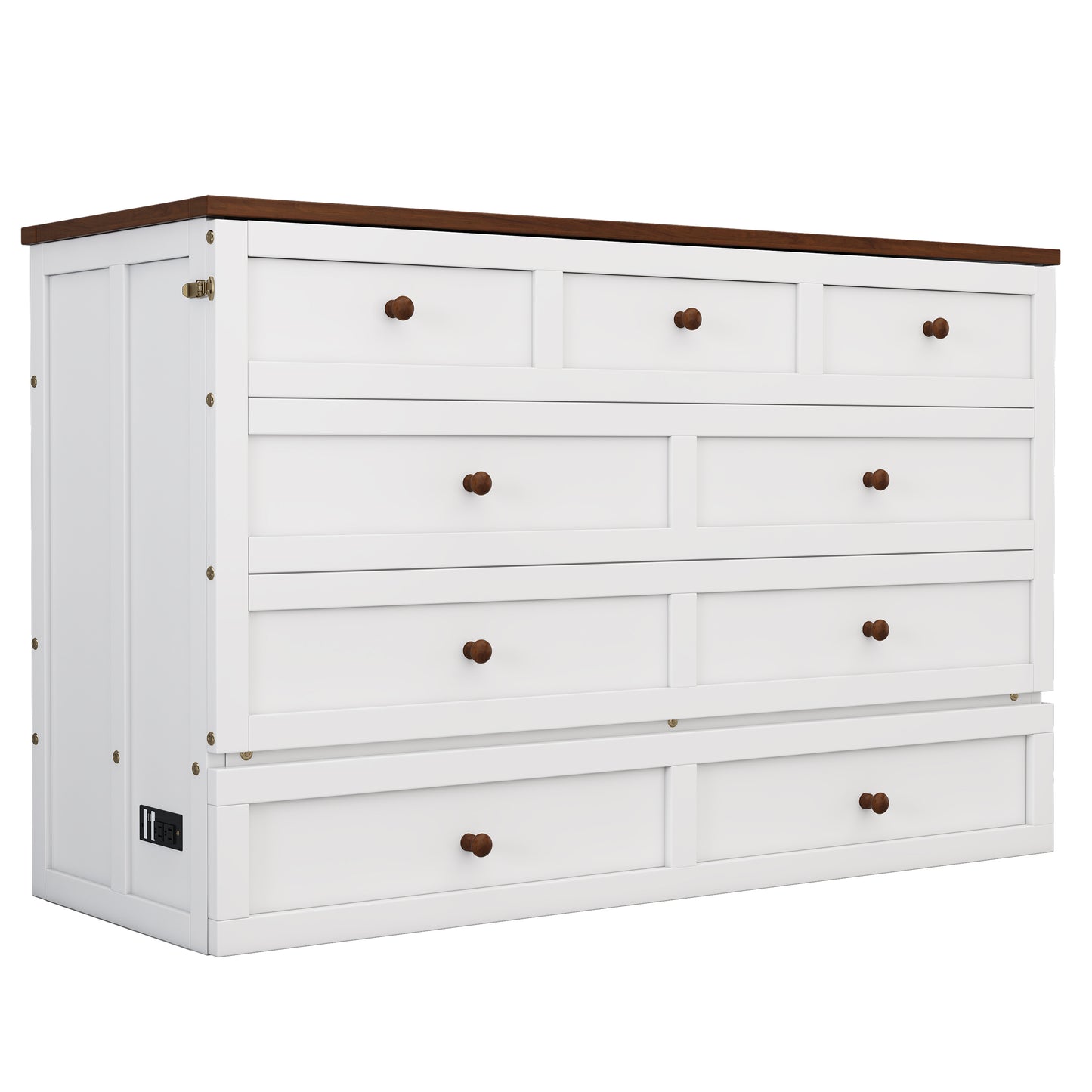 Solid Pine Murphy Bed Chest – Queen Size with Storage Drawer & Charging Station