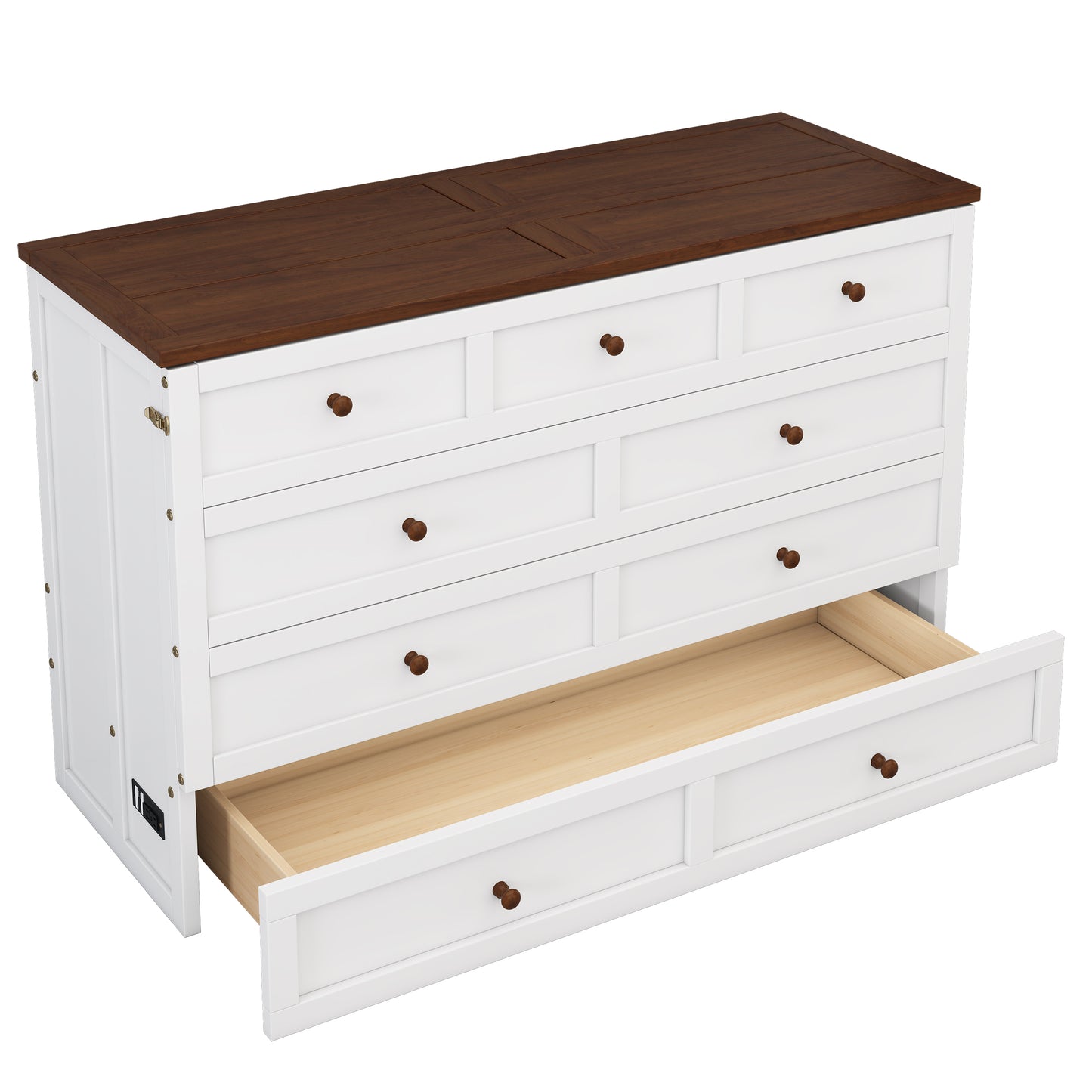 Solid Pine Murphy Bed Chest – Queen Size with Storage Drawer & Charging Station