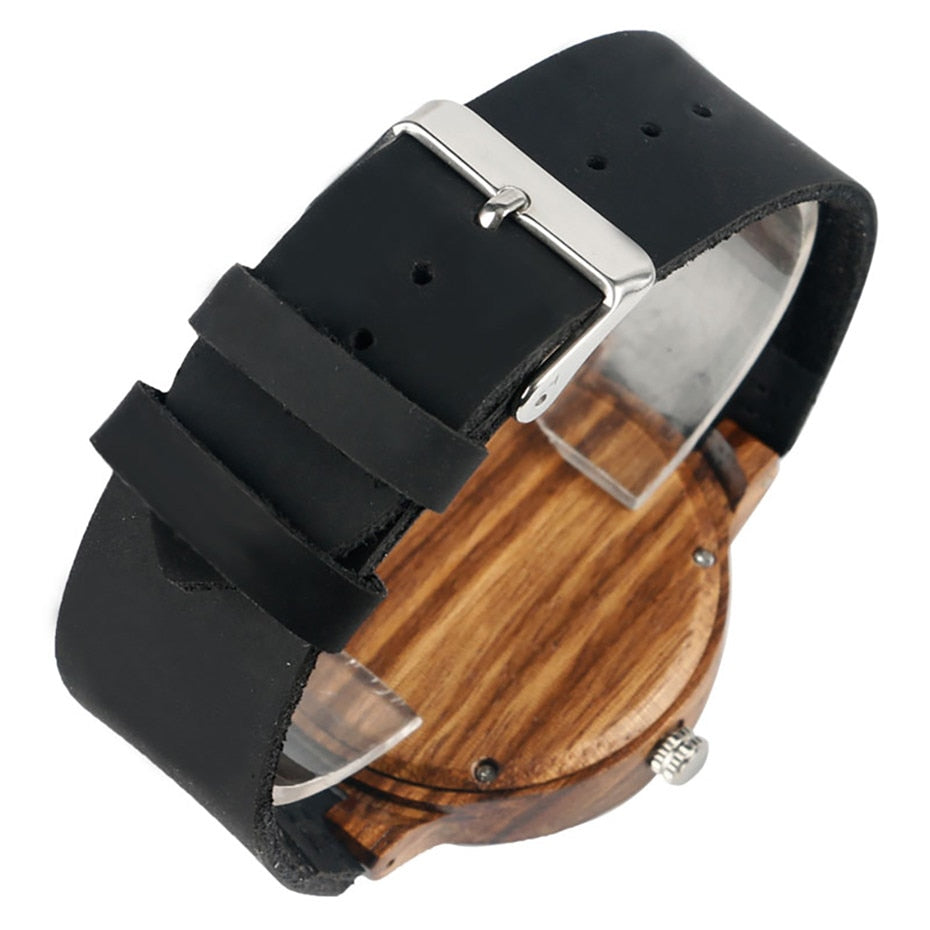 Men’s Bamboo Wooden Watch – Modern Quartz Wristwatch with Leather StrapCreative Birthday Gifts