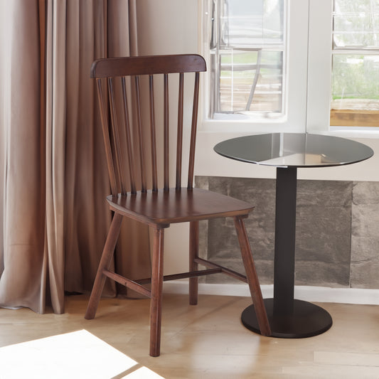 Set of 4 Solid Wood Dining Chairs – Elegant Walnut Rubberwood Design