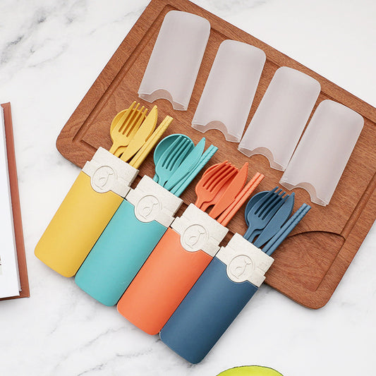 Wheat Straw Portable Tableware Set – 5-Piece Eco-Friendly Utensil Kit