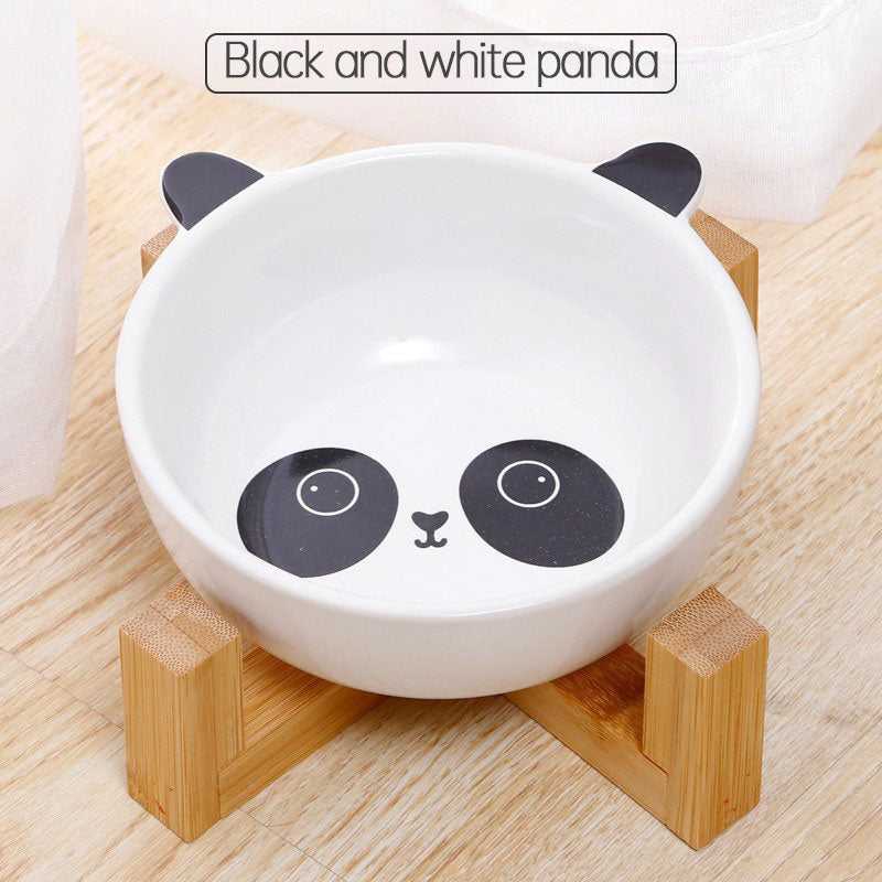 Double Ear Ceramic Pet Bowl with Bamboo Frame – Stylish Dog & Cat Bowl
