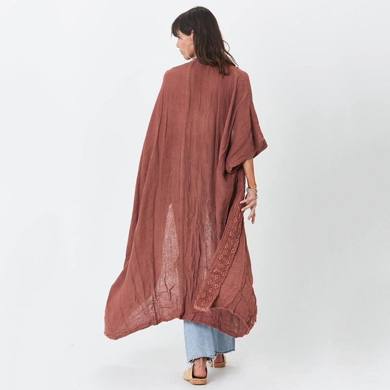 Bamboo Fabric Lace Beach Cover-Up – Lightweight & Stylish Sunscreen Dress