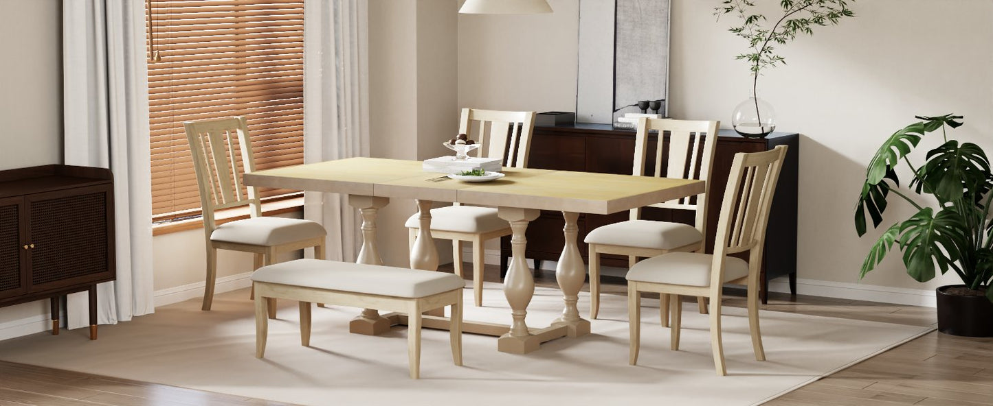 Traditional 6-Piece Extendable Dining Set with Bench – Natural Wood Finish