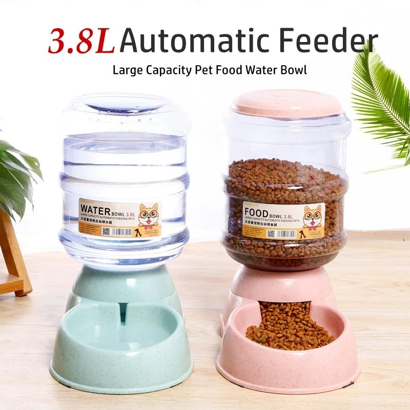Wheat Straw Automatic Pet Feeder – 3.8L Eco-Friendly Water Bowl