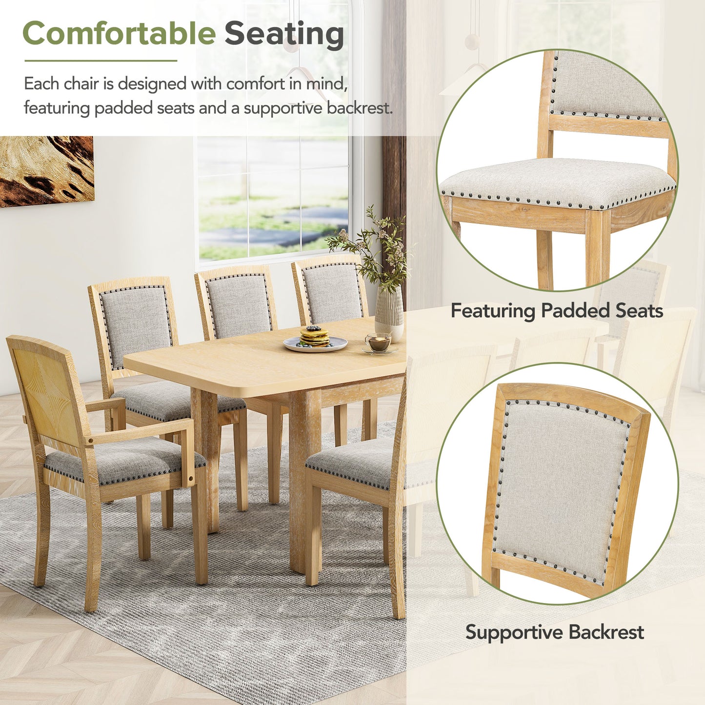 TOPMAX 9-Piece Expandable Dining Table Set – Natural Wood with Detachable Leaves