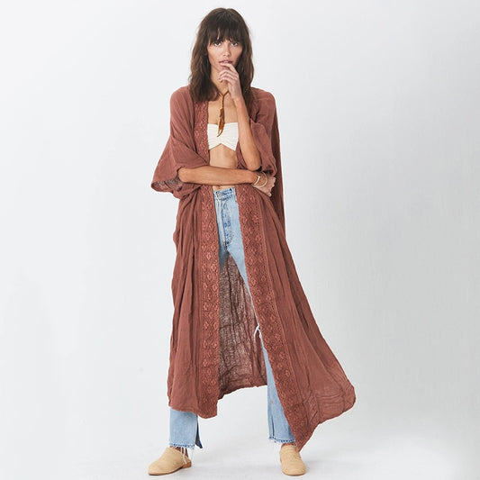 Bamboo Fabric Lace Beach Cover-Up – Lightweight & Stylish Sunscreen Dress