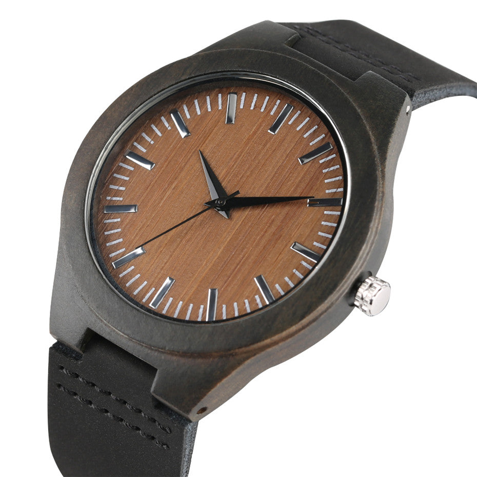 Men’s Bamboo Wooden Watch – Modern Quartz Wristwatch with Leather StrapCreative Birthday Gifts
