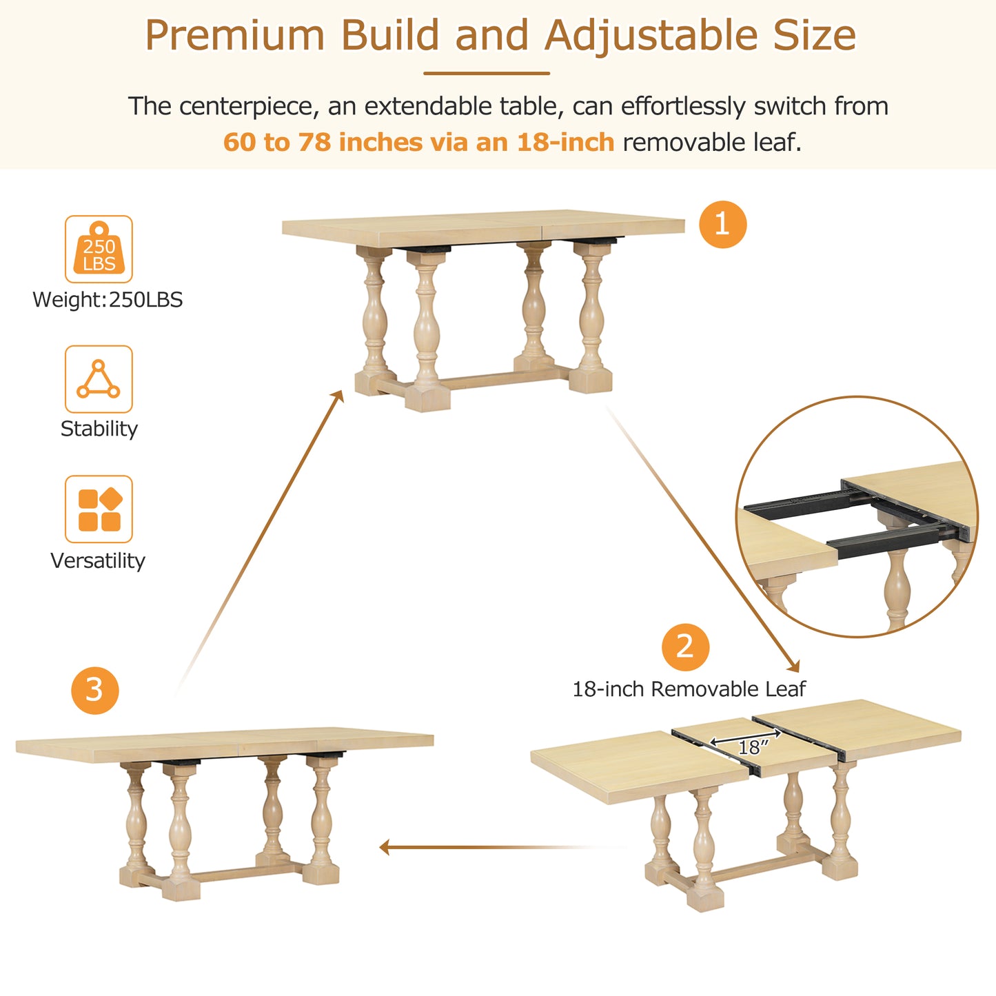 Traditional 6-Piece Extendable Dining Set with Bench – Natural Wood Finish