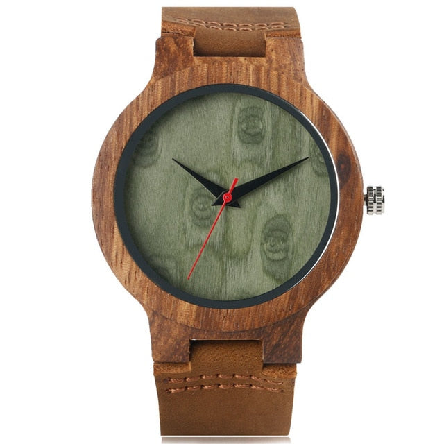 Men’s Bamboo Wooden Watch – Modern Quartz Wristwatch with Leather StrapCreative Birthday Gifts