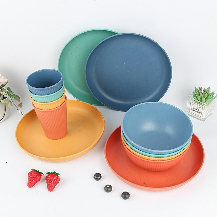 Eco-Friendly Wheat Straw Tableware Set – Cup, Rice Bowl & Plate (12-Piece)