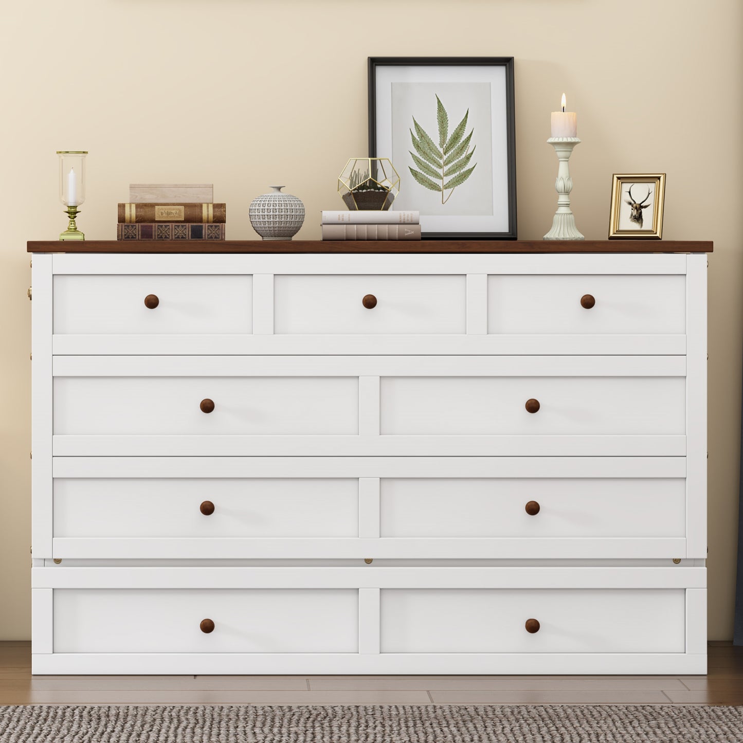 Solid Pine Murphy Bed Chest – Queen Size with Storage Drawer & Charging Station