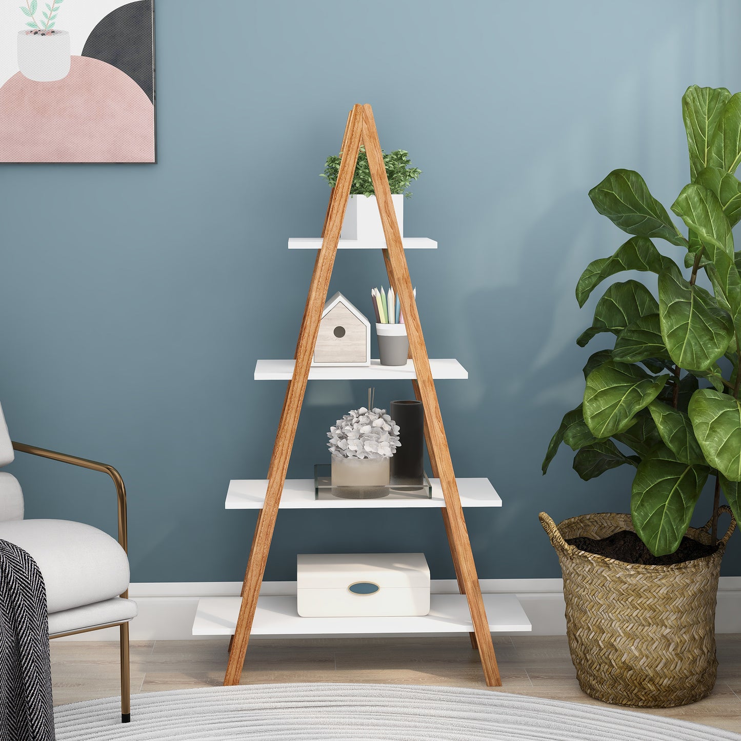 Solid Bamboo Wood A-Frame Ladder Bookshelf – Sustainable Display Rack