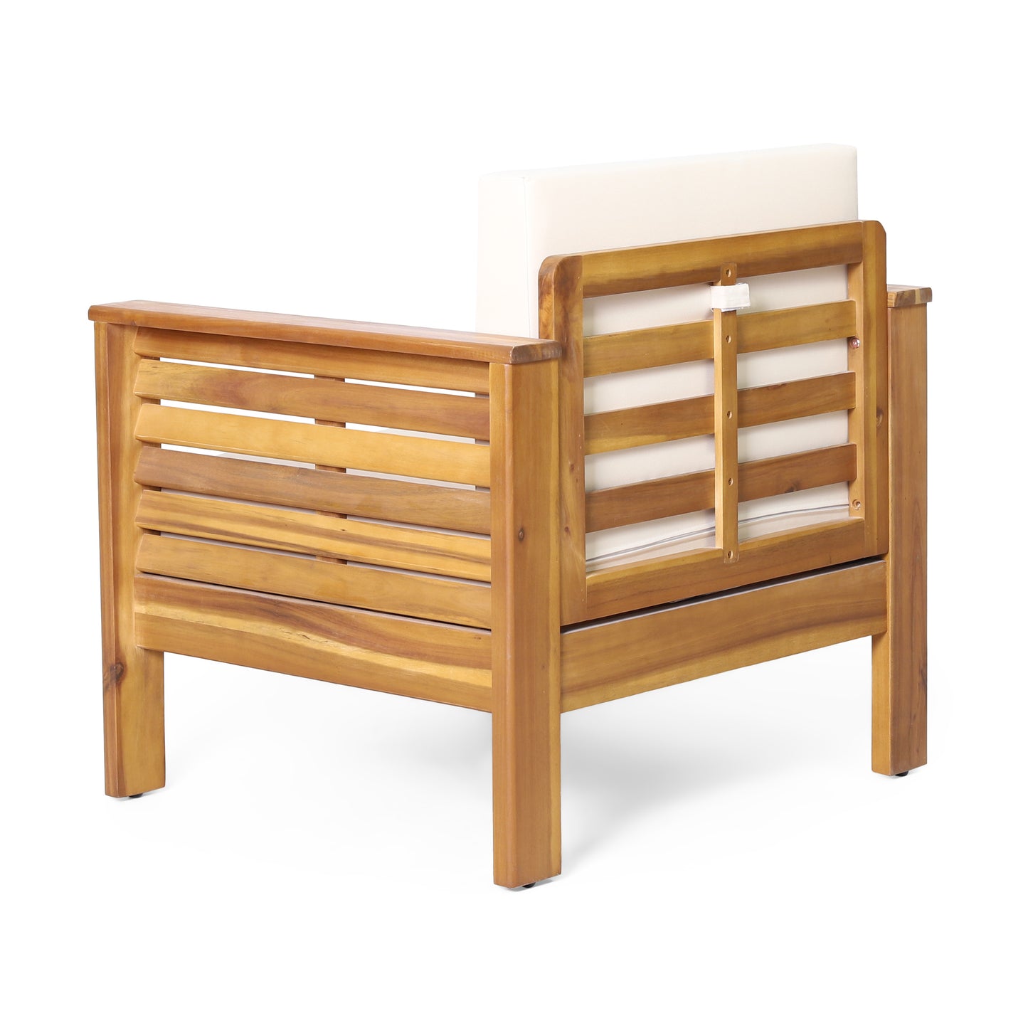 Outdoor Acacia Wood Club Chairs with Cushions – Teak Finish & Beige Comfort