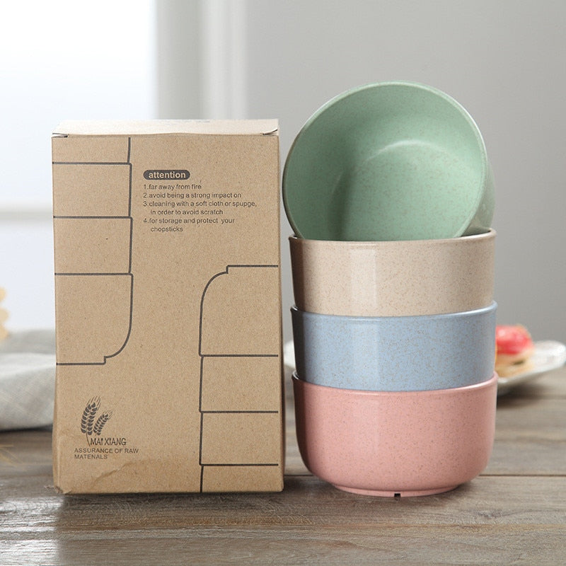 Eco-Friendly 4-Piece Wheat Fiber Kids Dinnerware Set – Colorful & Sustainable