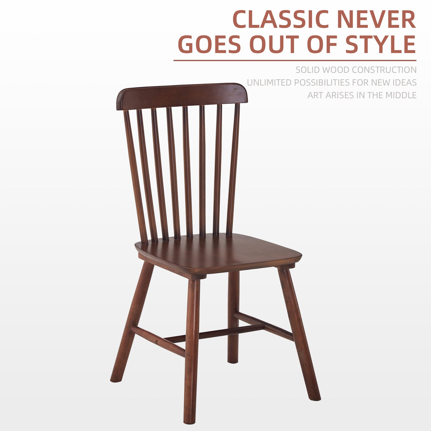 Set of 4 Solid Wood Dining Chairs – Elegant Walnut Rubberwood Design