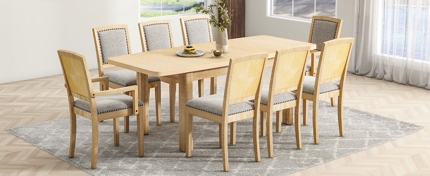 TOPMAX 9-Piece Expandable Dining Table Set – Natural Wood with Detachable Leaves