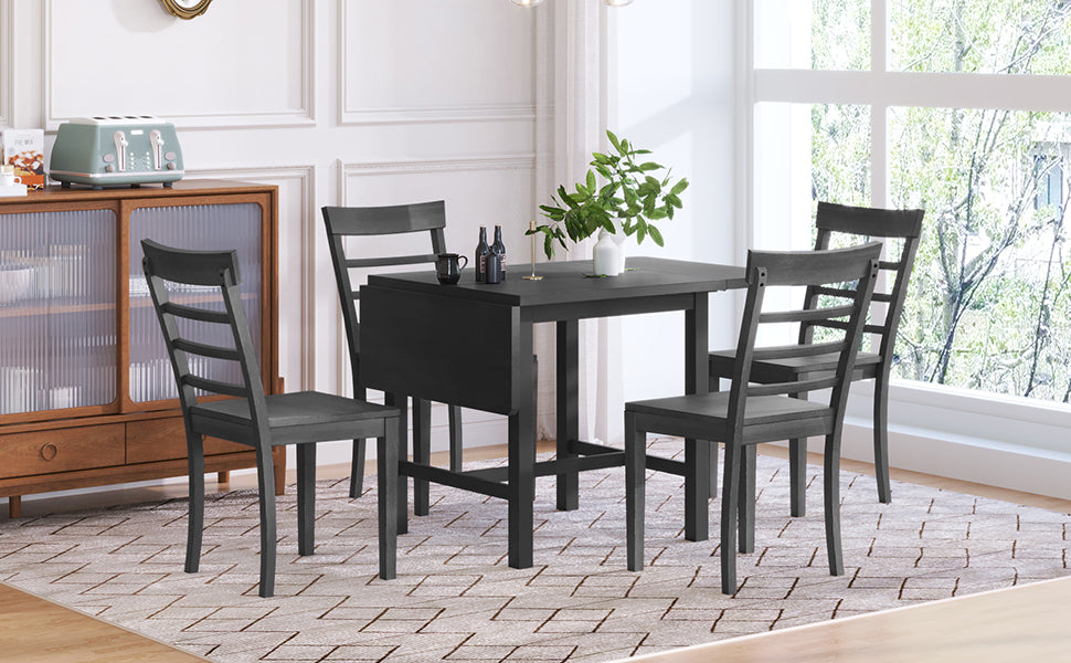 TOPMAX 5-Piece Gray Wooden Dining Set with Expandable Table
