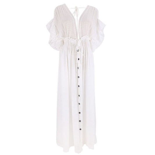 Bamboo Drawstring Beach Cover-Up Shirt – Versatile Vacation Dress