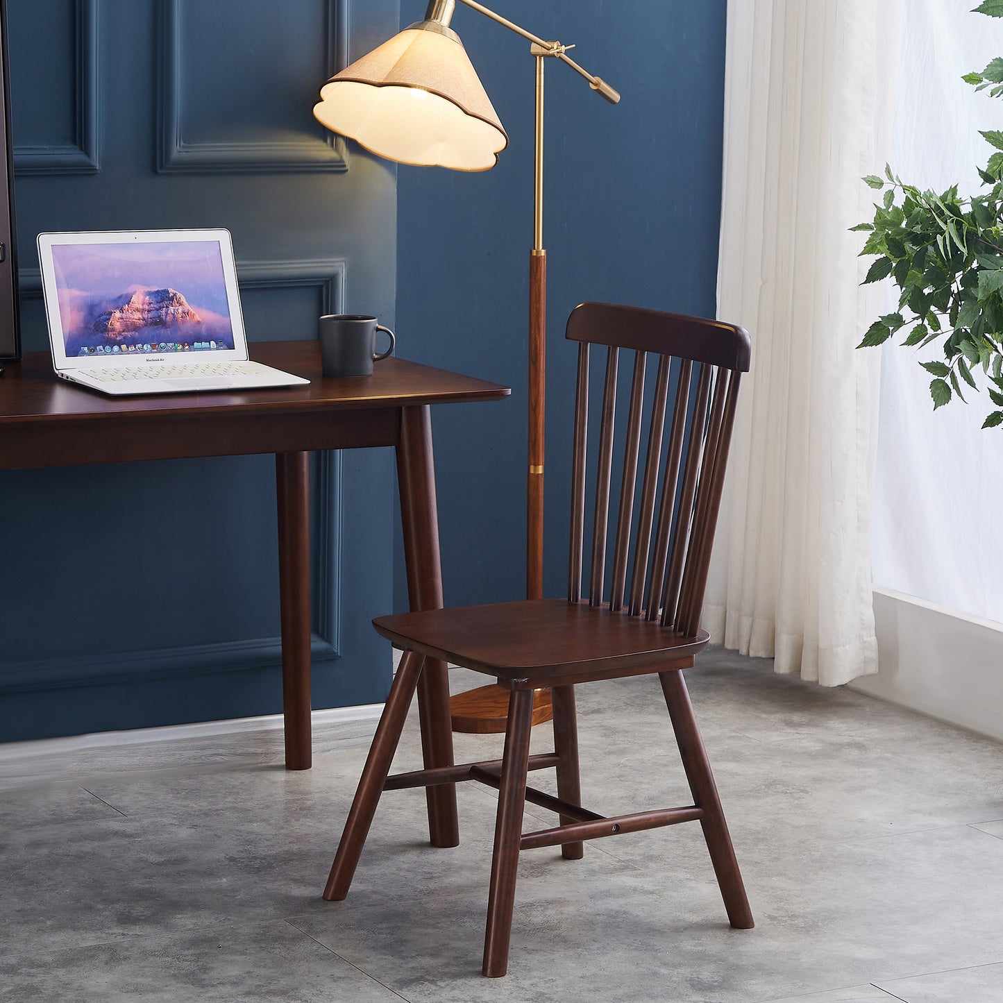 Set of 4 Solid Wood Dining Chairs – Elegant Walnut Rubberwood Design