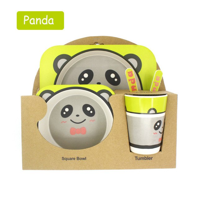 5-Piece Bamboo Fiber Kids Cartoon Animal Dinnerware Set – Eco-Friendly Feeding Essentials