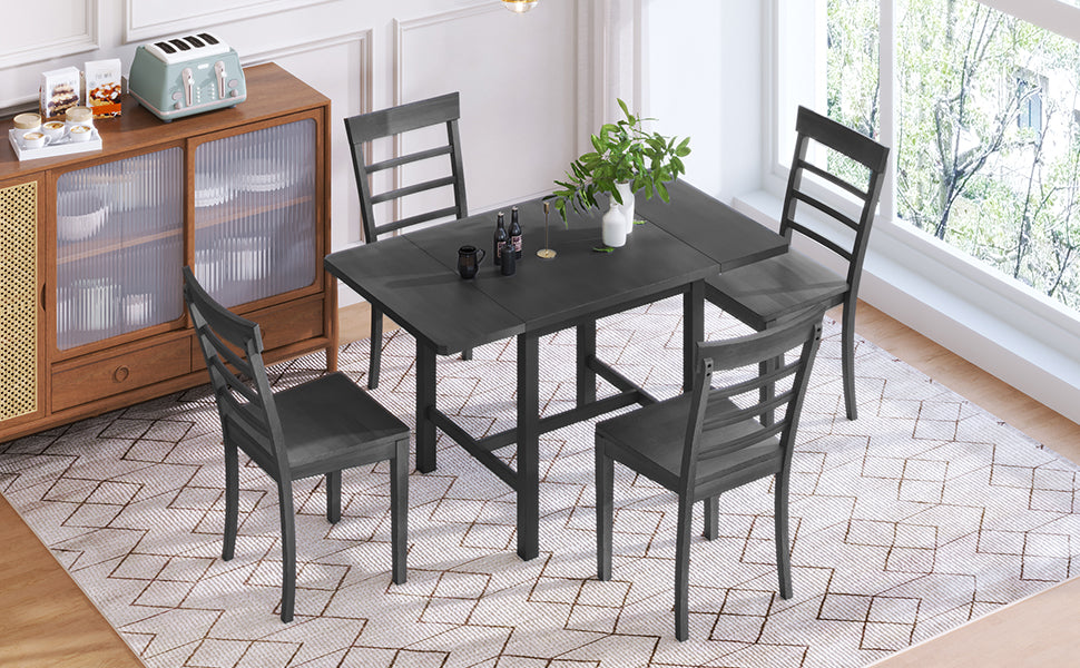 TOPMAX 5-Piece Gray Wooden Dining Set with Expandable Table