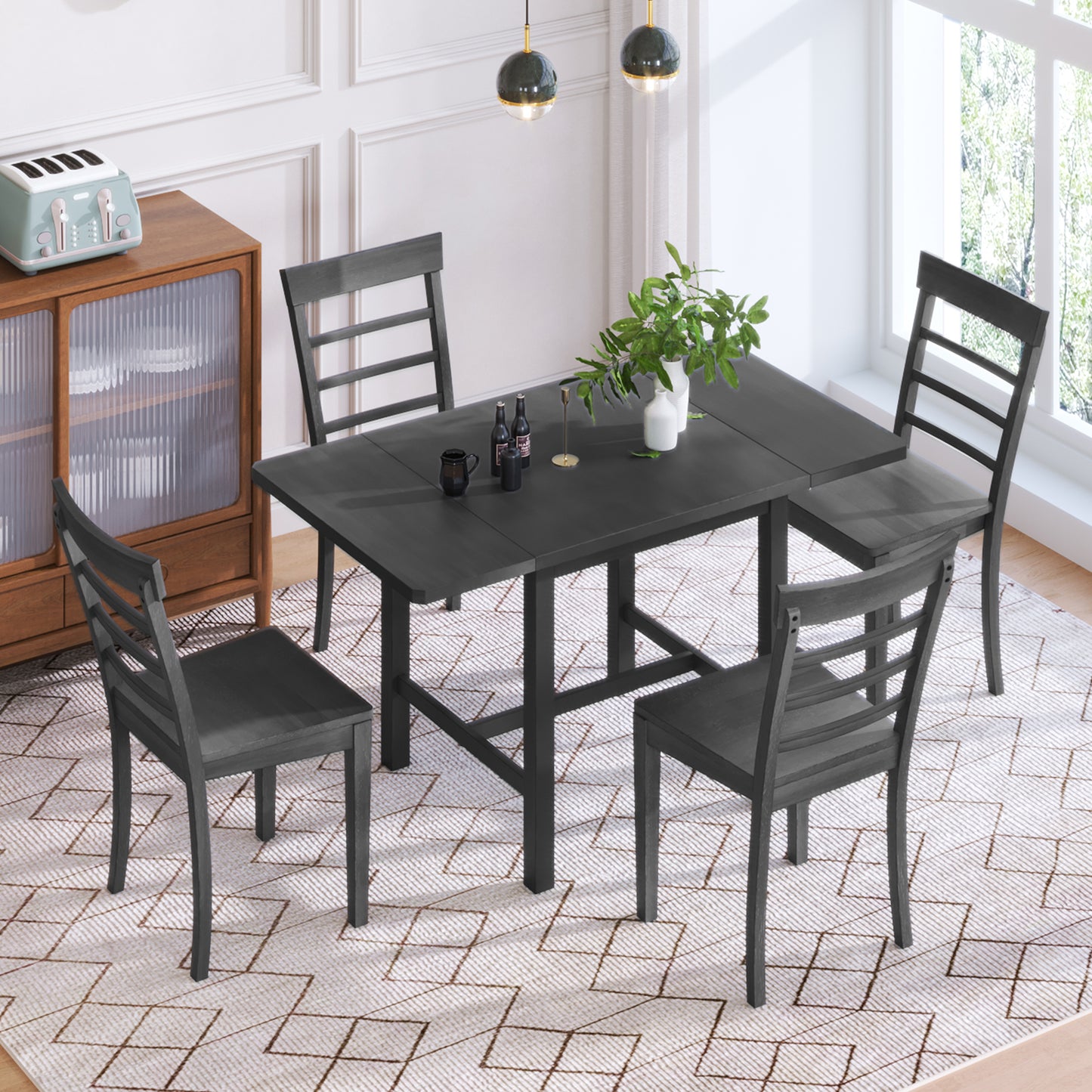 TOPMAX 5-Piece Gray Wooden Dining Set with Expandable Table