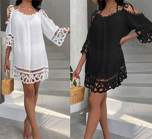 Bamboo Knot Lace Swimsuit Cover-Up with Sun Protection