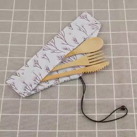 Bamboo Cutlery Set – Knife, Fork, Spoon (3-Piece, 20cm)