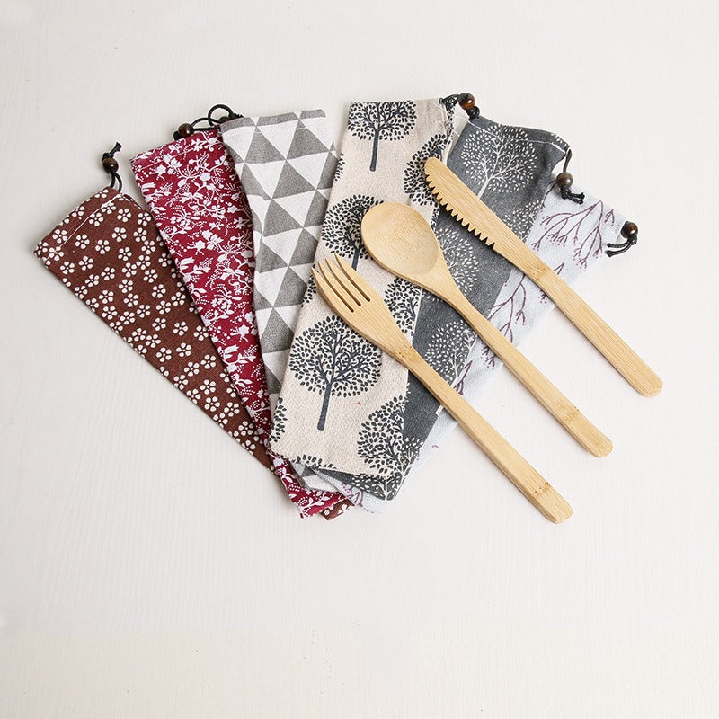 Bamboo Cutlery Set – Knife, Fork, Spoon (3-Piece, 20cm)