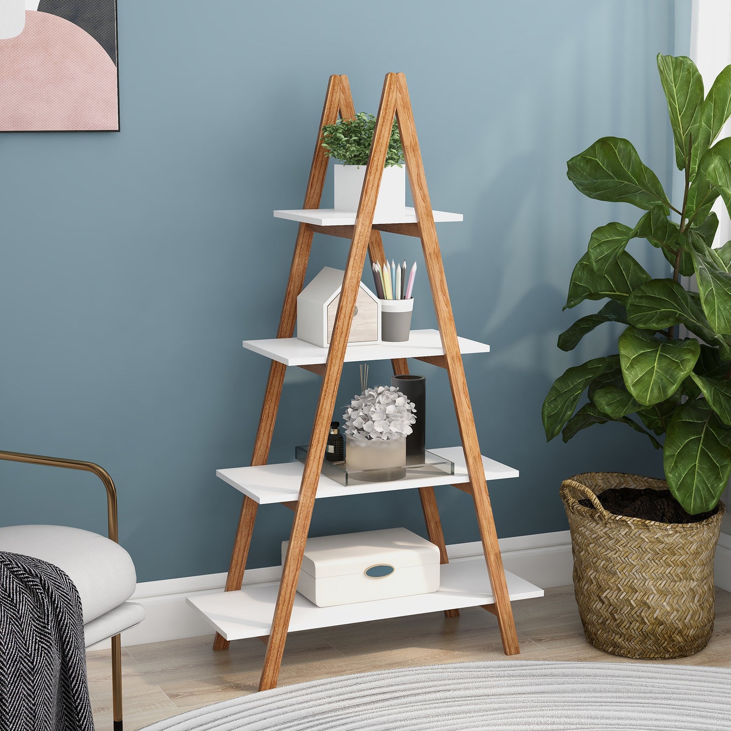 Solid Bamboo Wood A-Frame Ladder Bookshelf – Sustainable Display Rack
