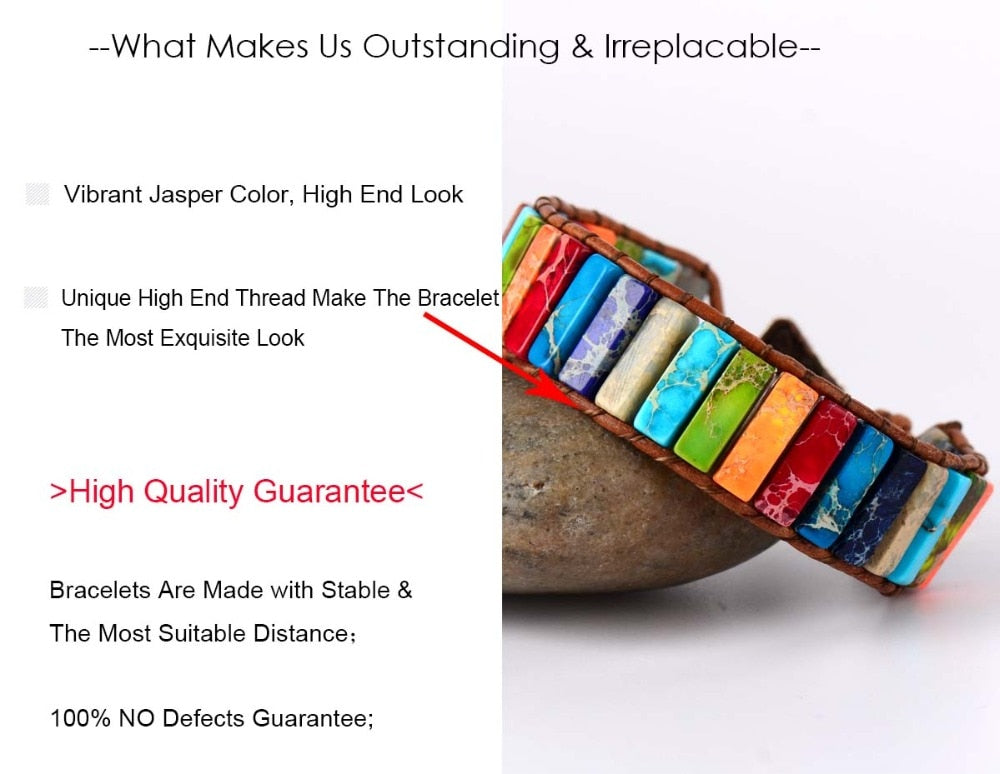 Handmade Chakra Leather Wrap Bracelet – Multicolor Natural Stone Jewelry