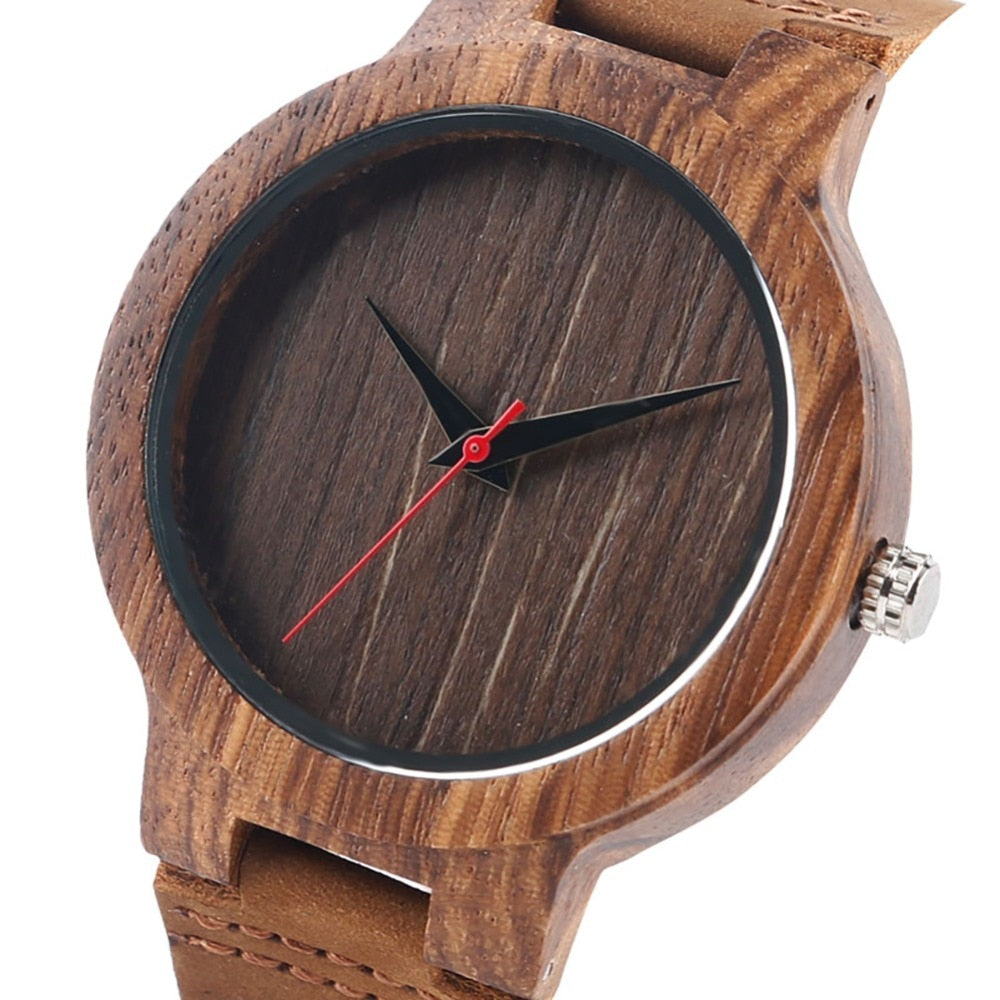 Men’s Bamboo Wooden Watch – Modern Quartz Wristwatch with Leather StrapCreative Birthday Gifts