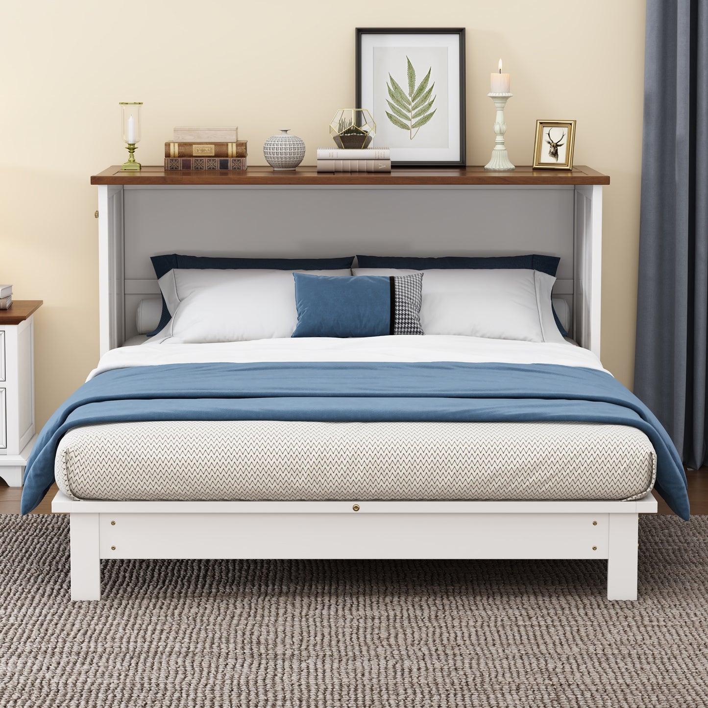 Solid Pine Murphy Bed Chest – Queen Size with Storage Drawer & Charging Station
