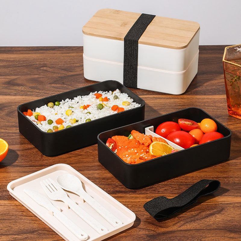 Eco-Friendly Wheat Straw Bento Box with Wooden Lid – Microwave Safe
