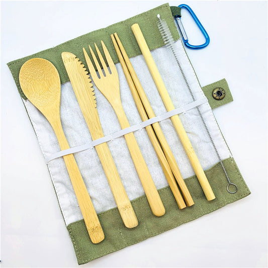 Portable 7-Piece Bamboo Cutlery Set – Eco-Friendly Travel Flatware