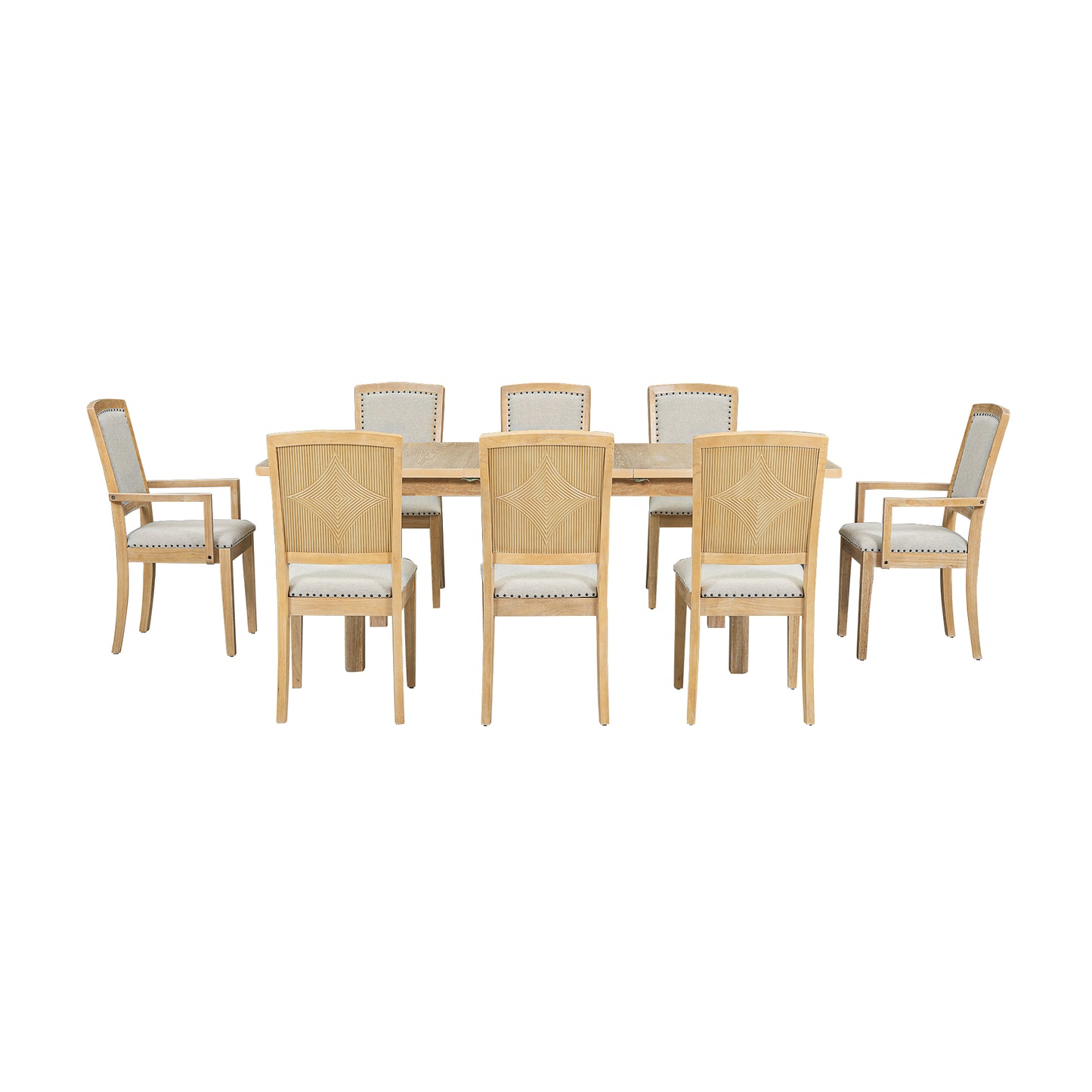 TOPMAX 9-Piece Expandable Dining Table Set – Natural Wood with Detachable Leaves