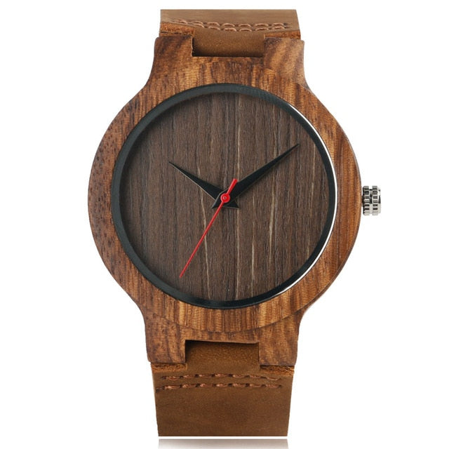Men’s Bamboo Wooden Watch – Modern Quartz Wristwatch with Leather StrapCreative Birthday Gifts