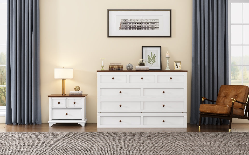 Solid Pine Murphy Bed Chest – Queen Size with Storage Drawer & Charging Station