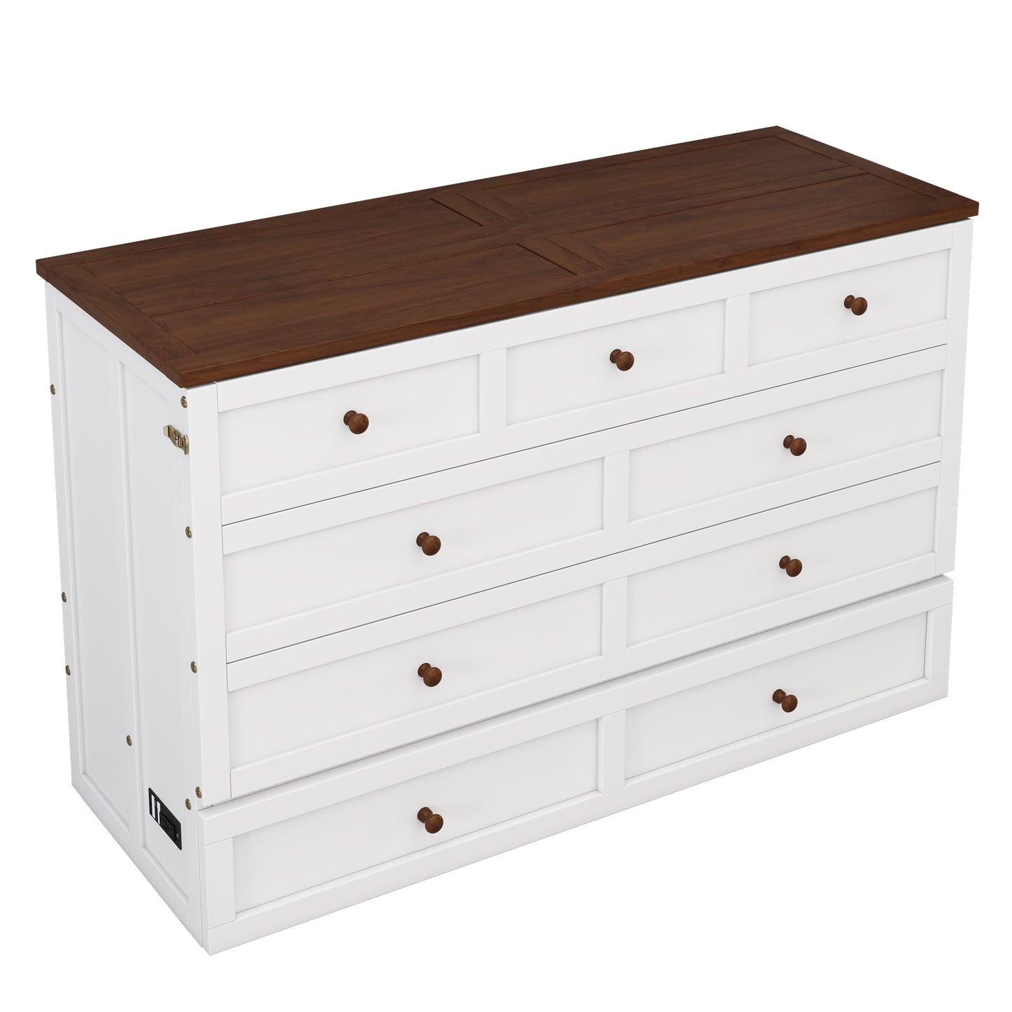 Solid Pine Murphy Bed Chest – Queen Size with Storage Drawer & Charging Station