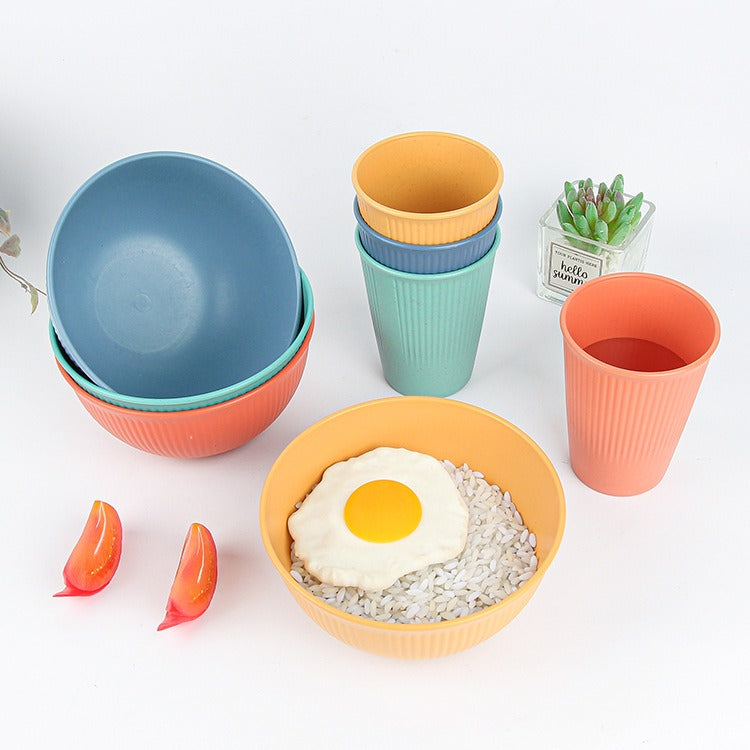 Eco-Friendly Wheat Straw Tableware Set – Cup, Rice Bowl & Plate (12-Piece)