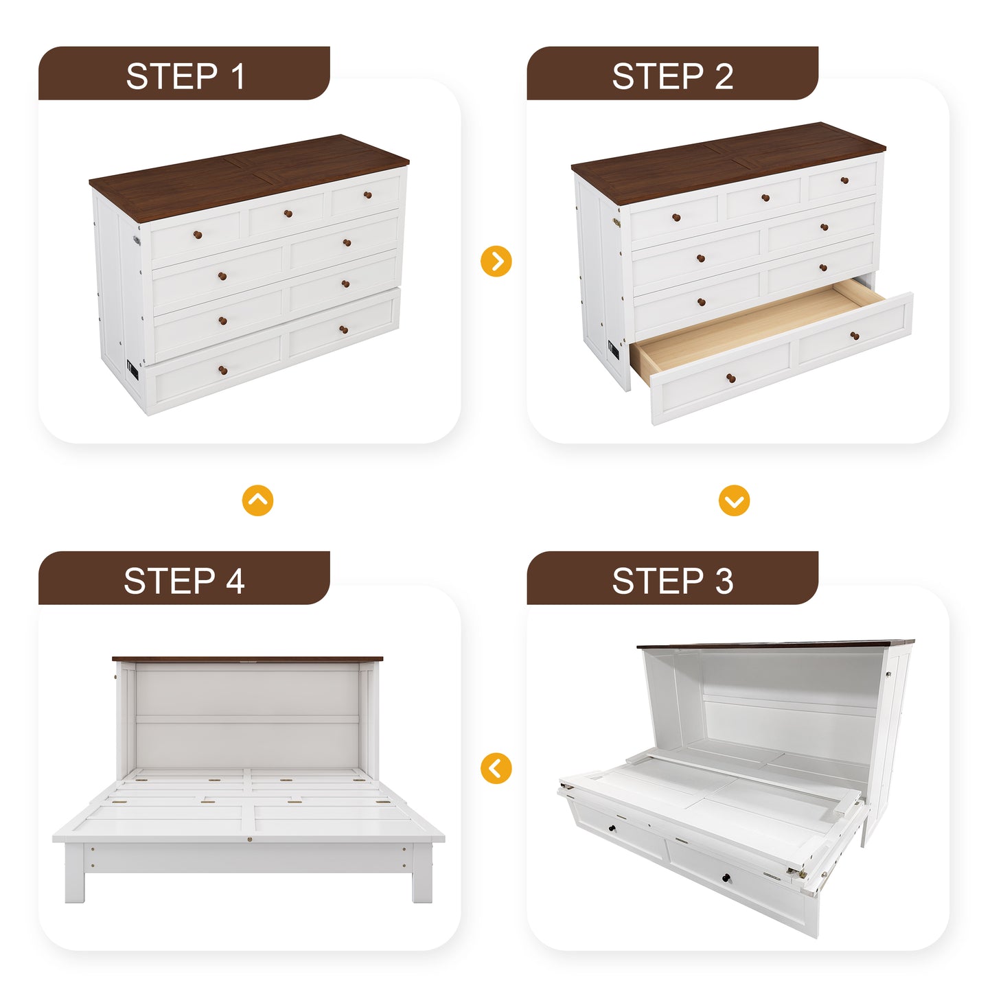Solid Pine Murphy Bed Chest – Queen Size with Storage Drawer & Charging Station