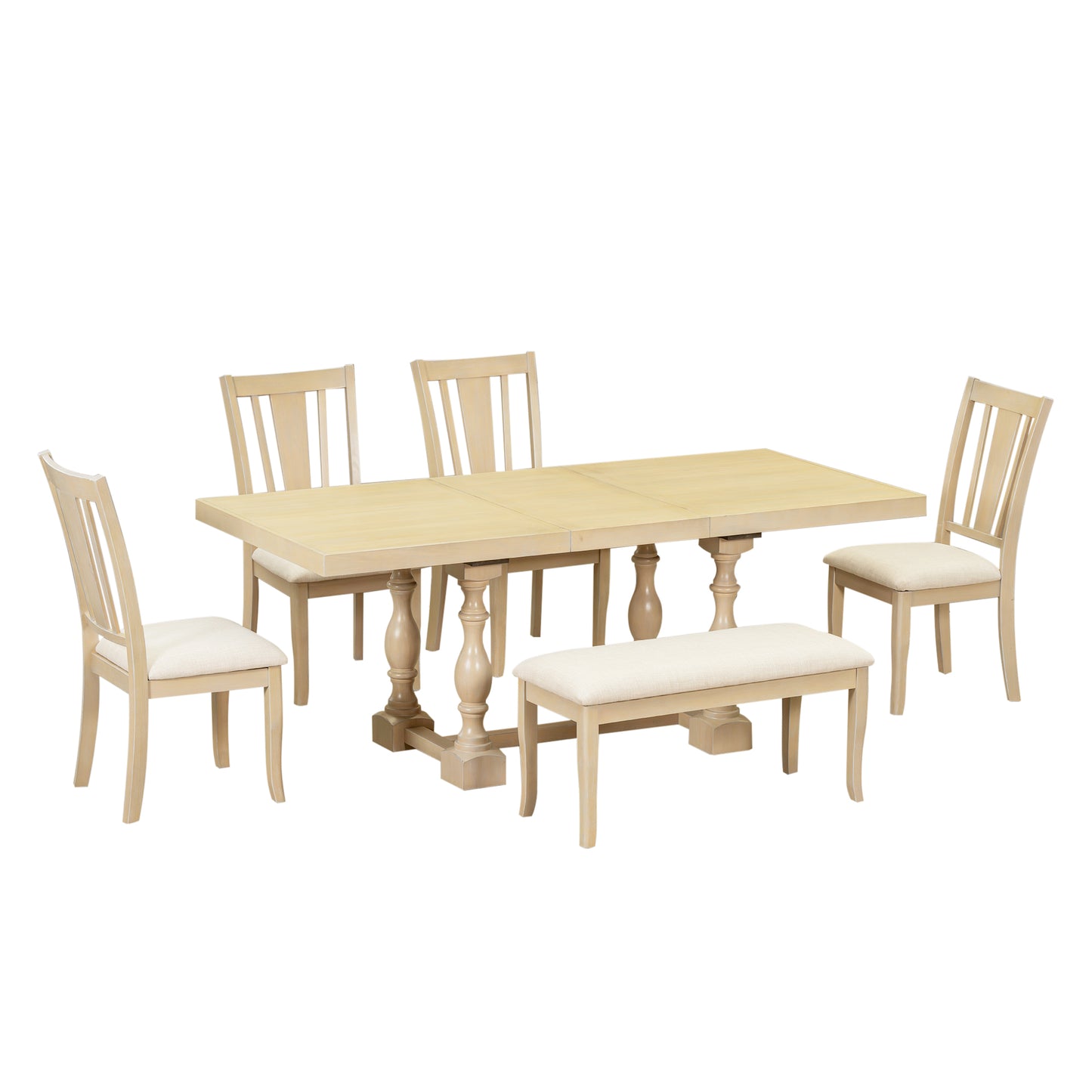 Traditional 6-Piece Extendable Dining Set with Bench – Natural Wood Finish