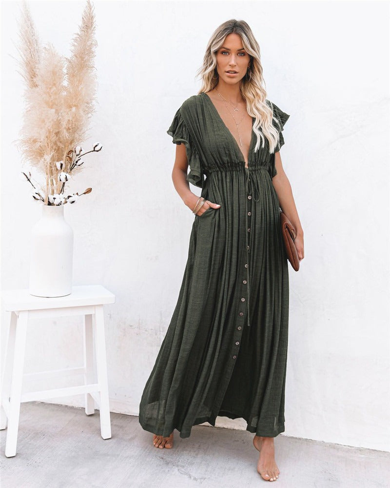 Bamboo Drawstring Beach Cover-Up Shirt – Versatile Vacation Dress