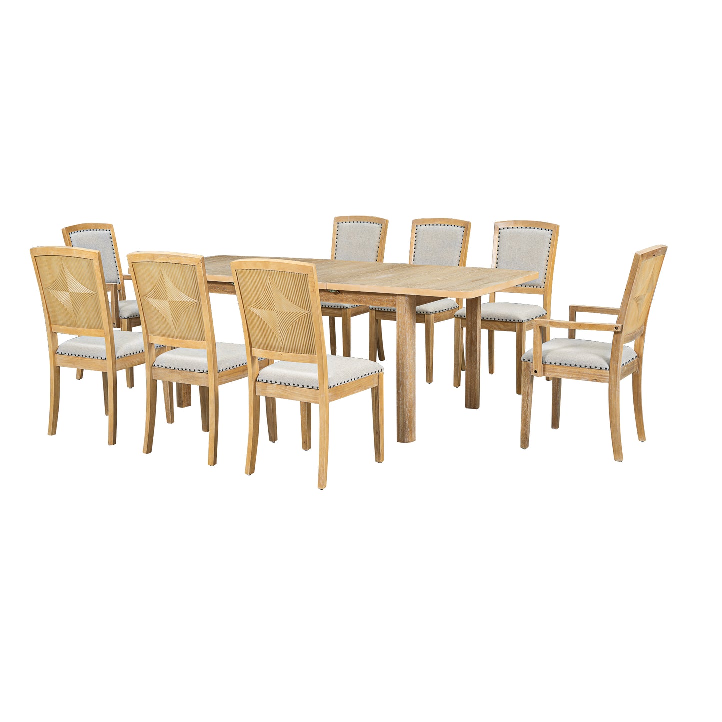 TOPMAX 9-Piece Expandable Dining Table Set – Natural Wood with Detachable Leaves