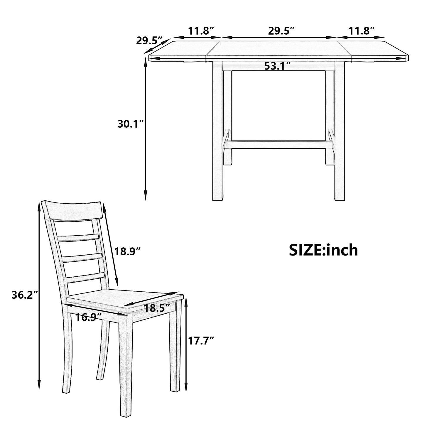 TOPMAX 5-Piece Gray Wooden Dining Set with Expandable Table