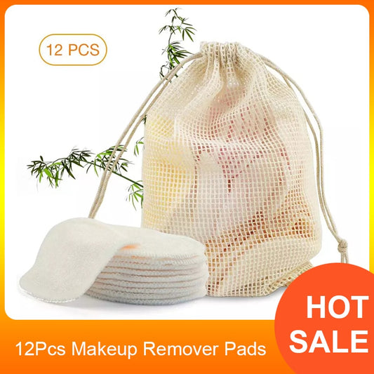 12 Reusable Makeup Remover Pads – Bamboo Fiber Cotton Rounds for Eco-Friendly Skin Care